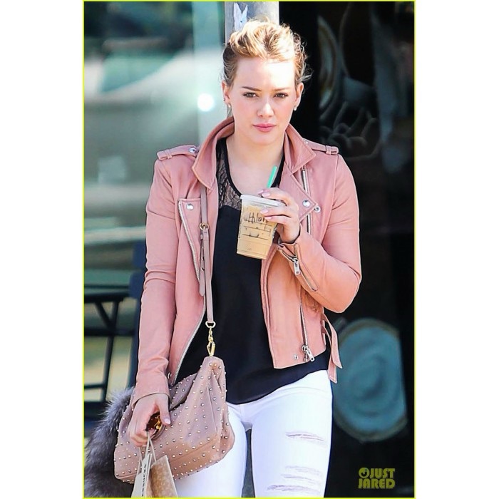 Pink Vegan Leather Moto Jacket Women Size Medium